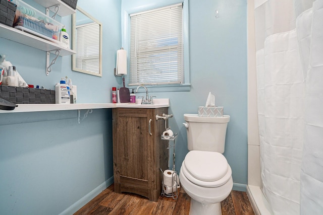 53266 US-131, Three Rivers, MI 49093 - full bathroom with wood finished floors, vanity, and a shower with shower curtain