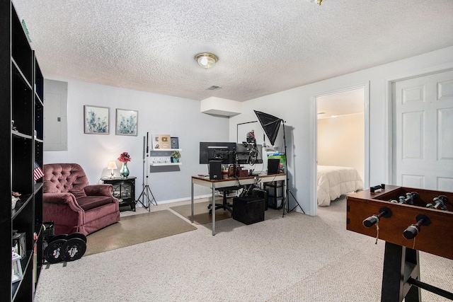 4202 Courtney St, Saint Joseph, MI 49085 - carpeted home office featuring electric panel and a textured ceiling