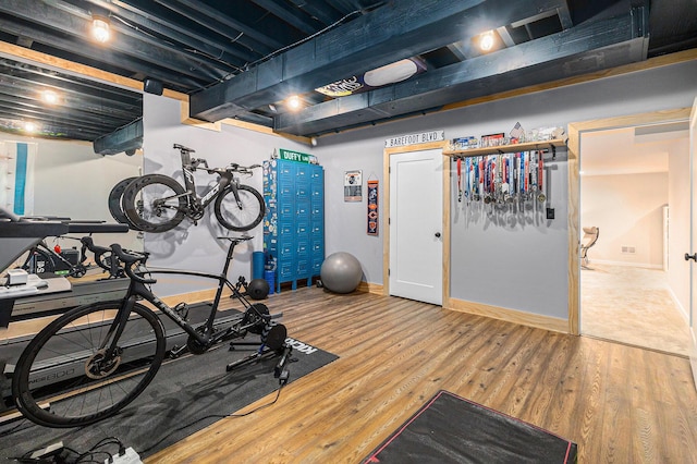 6217 S Trailwoods Dr, Ann Arbor, MI 48103 - workout room featuring wood finished floors and baseboards