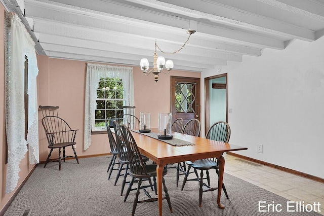 4305 76th St SW, Byron Center, MI 49315 - dining room with a chandelier, beam ceiling, and tile patterned flooring
