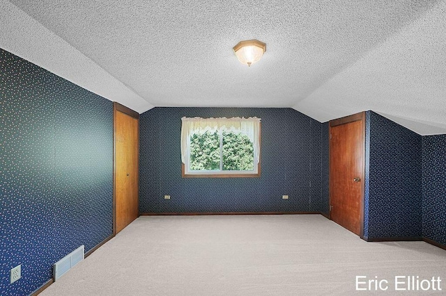 4305 76th St SW, Byron Center, MI 49315 - additional living space featuring wallpapered walls, vaulted ceiling, carpet floors, and a textured ceiling