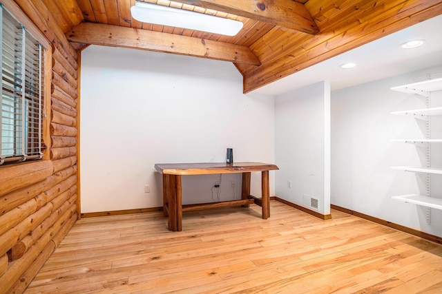 11463 Snowshoe Dr, Plainwell, MI 49080 - basement featuring light wood-style floors, wood ceiling, and recessed lighting