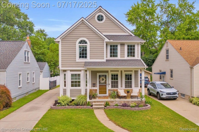 1305 Wyandotte Ave, Royal Oak, MI 48067 - view of front of home with concrete driveway, a porch, and roof with shingles