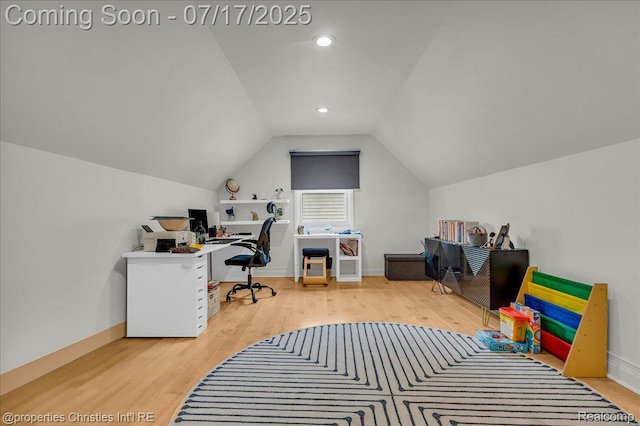 1305 Wyandotte Ave, Royal Oak, MI 48067 - office area featuring wood finished floors, vaulted ceiling, and recessed lighting