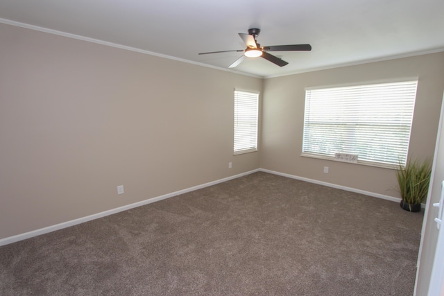 3216 E Morgan Creek Ct, Indiana, IN 46385 - carpeted spare room featuring ceiling fan and ornamental molding