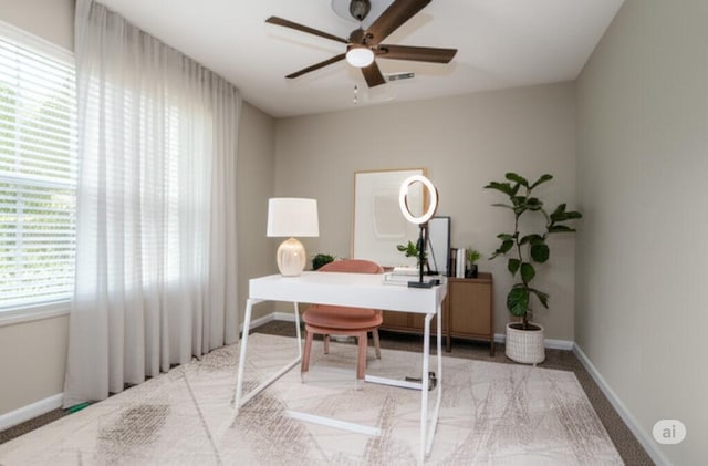 3216 E Morgan Creek Ct, Indiana, IN 46385 - carpeted office with a ceiling fan and baseboards