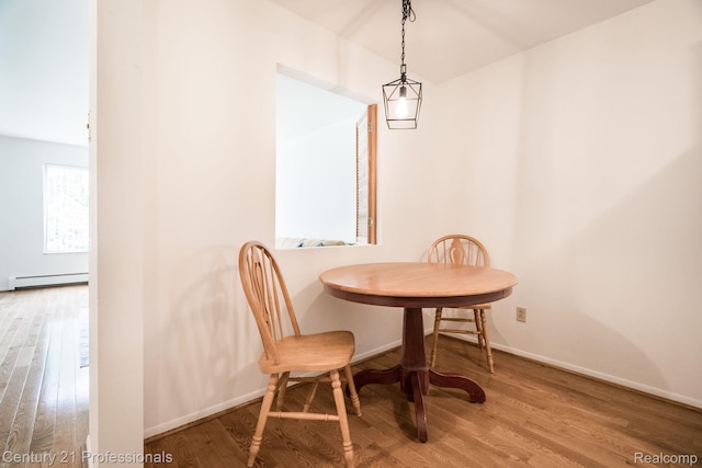 5959 Alan Dr # 56, Brighton, MI 48116 - dining area with a baseboard heating unit and wood finished floors