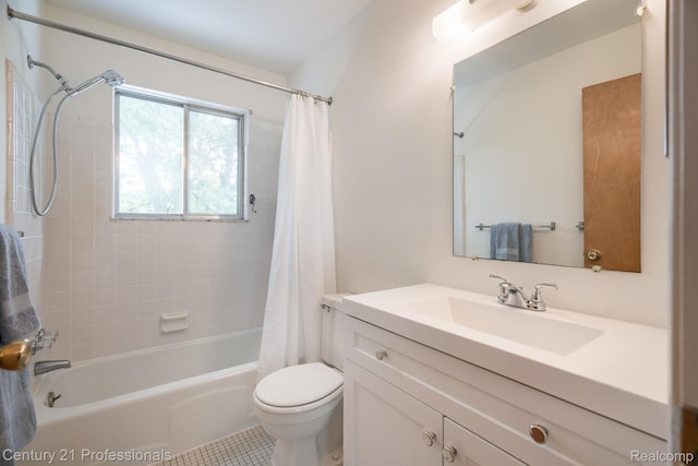 5959 Alan Dr # 56, Brighton, MI 48116 - bathroom featuring shower / tub combo with curtain, vanity, and tile patterned flooring