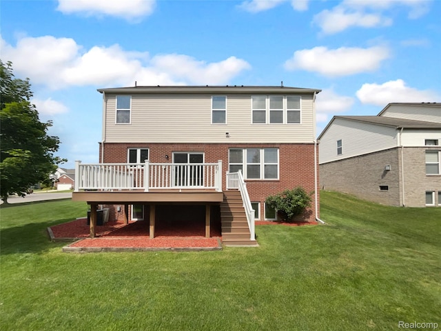 1960 Frances Way, Ypsilanti, MI 48198 - rear view of property with brick siding, a wooden deck, a yard, and stairs