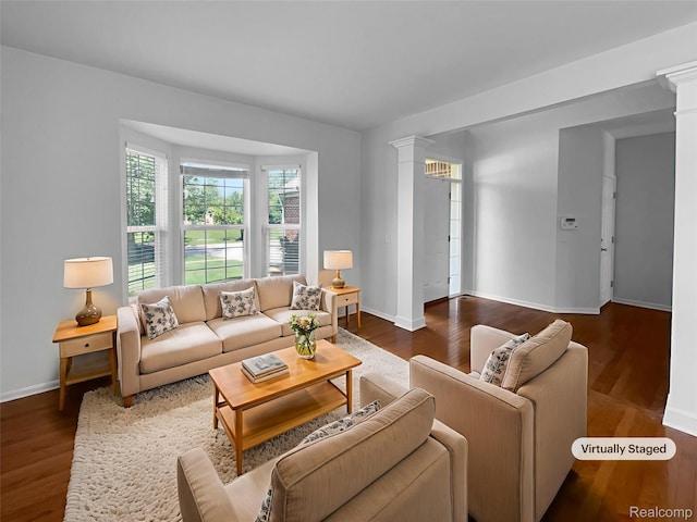 1960 Frances Way, Ypsilanti, MI 48198 - living room featuring decorative columns and wood finished floors