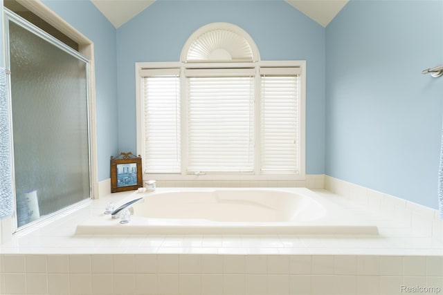 13381 Latheron Dr, Plymouth, MI 48170 - full bath with vaulted ceiling, a bath, and an enclosed shower