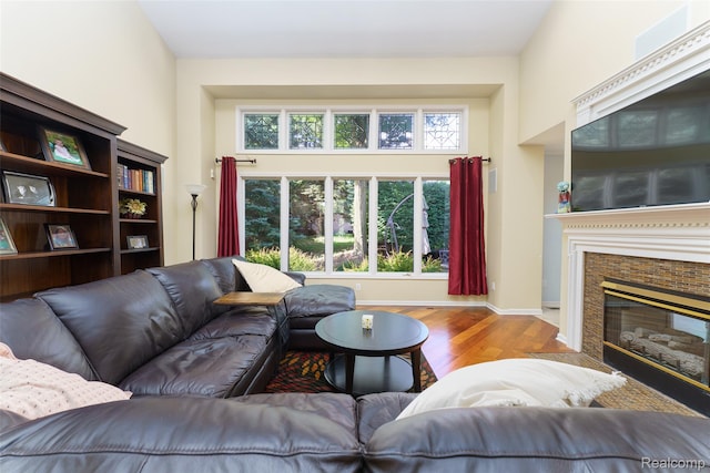 13381 Latheron Dr, Plymouth, MI 48170 - living room featuring wood finished floors and a glass covered fireplace