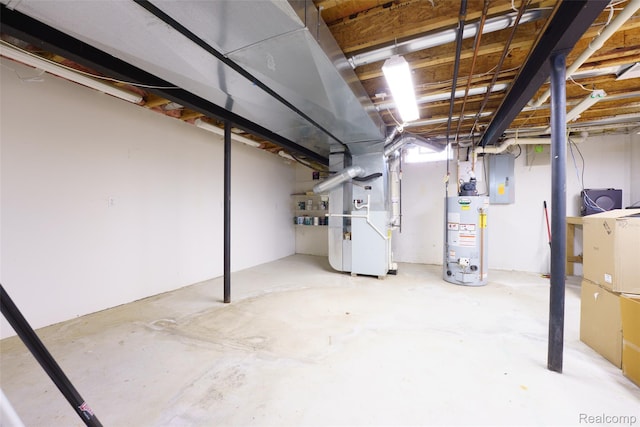 13381 Latheron Dr, Plymouth, MI 48170 - unfinished below grade area featuring gas water heater, heating unit, and electric panel