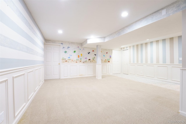 13381 Latheron Dr, Plymouth, MI 48170 - unfurnished room featuring a decorative wall, wallpapered walls, a wainscoted wall, light carpet, and recessed lighting