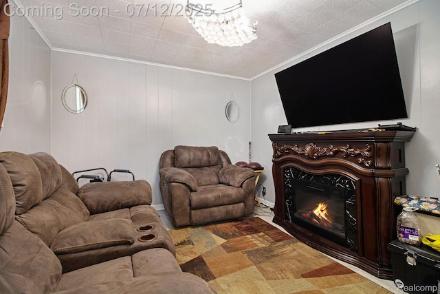 26651 Shiawassee Rd, Southfield, MI 48033 - living room with ornamental molding and a glass covered fireplace