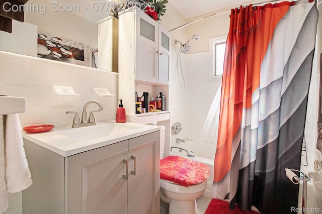 26651 Shiawassee Rd, Southfield, MI 48033 - full bath featuring vanity, shower / tub combo with curtain, and decorative backsplash