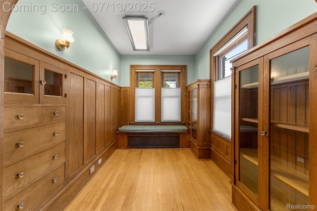 830 S Brady Rd, Dearborn, MI 48124 - bathroom with wood finished floors, wainscoting, and a sauna / steam room