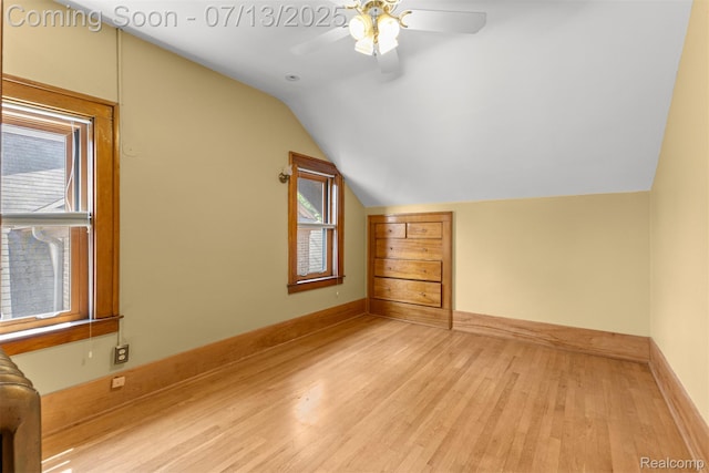830 S Brady Rd, Dearborn, MI 48124 - additional living space featuring vaulted ceiling, light wood-type flooring, and a ceiling fan