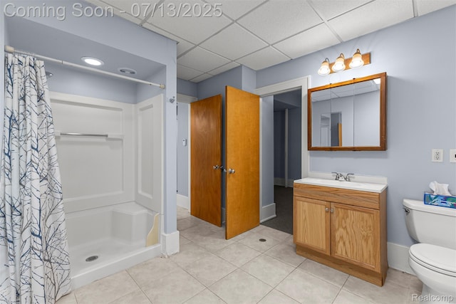 830 S Brady Rd, Dearborn, MI 48124 - full bathroom with vanity, a shower with curtain, tile patterned flooring, and a drop ceiling