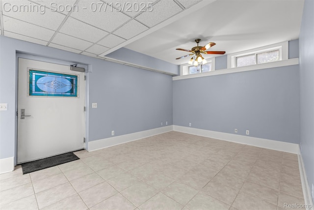 830 S Brady Rd, Dearborn, MI 48124 - tiled foyer entrance with a ceiling fan and a paneled ceiling