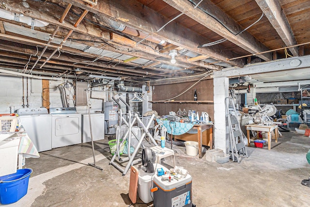 449 4th St, Manistee, MI 49660 - unfinished below grade area with washing machine and clothes dryer, water heater, and electric panel
