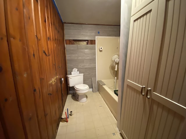 2031 E Oak St, Newaygo, MI 49337 - full bathroom with a bath, wood walls, and a shower