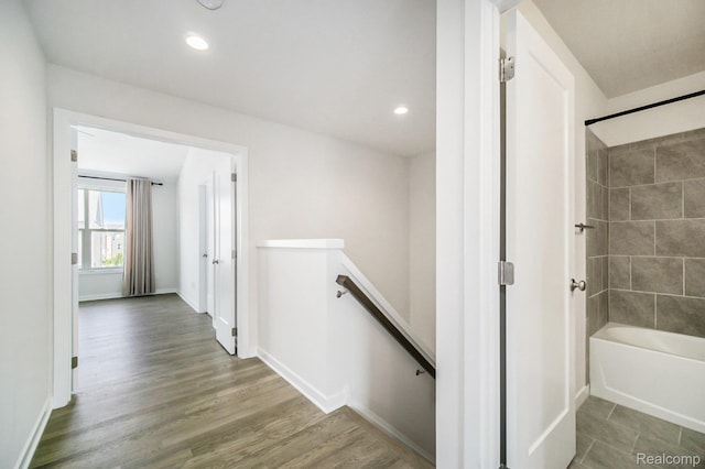 2965 Aughton Rd, Ann Arbor, MI 48105 - hall with an upstairs landing, recessed lighting, and wood finished floors