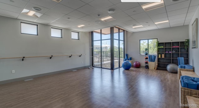 2965 Aughton Rd, Ann Arbor, MI 48105 - workout room with wood finished floors, healthy amount of natural light, and a drop ceiling