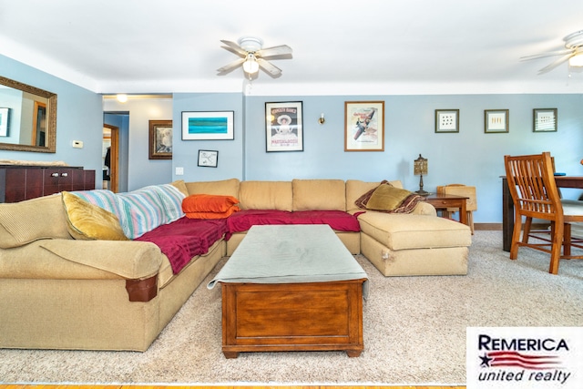 9420 Van Antwerp Rd, Brighton, MI 48116 - carpeted living area featuring ceiling fan and baseboards
