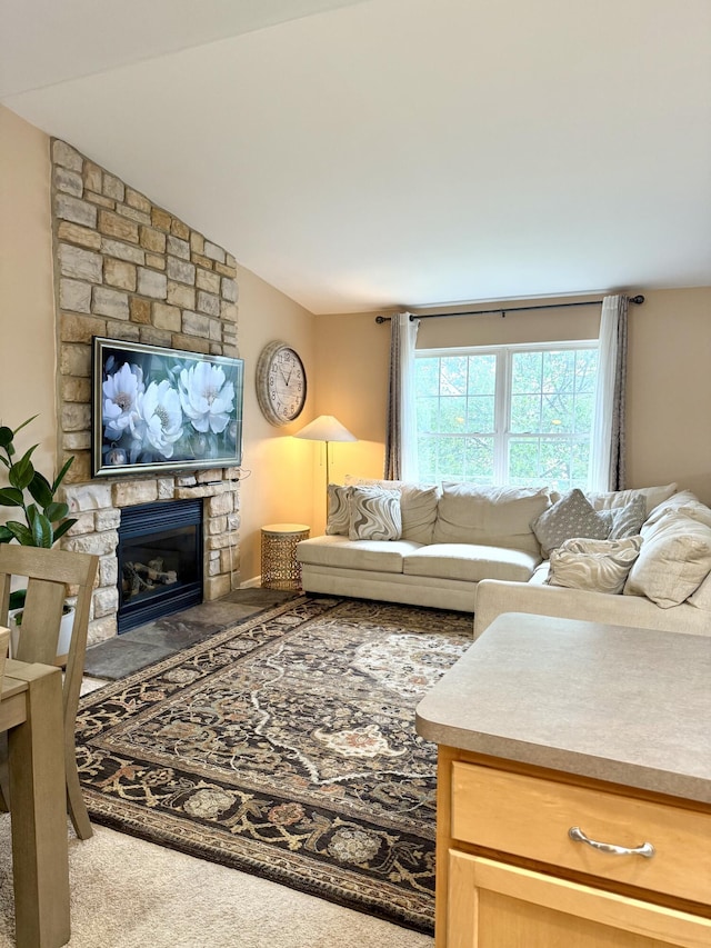 7366 Maplelawn Dr, Ypsilanti, MI 48197 - living area featuring a fireplace and lofted ceiling