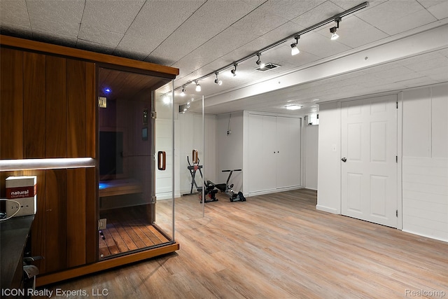 6727 Napier Rd, Plymouth, MI 48170 - below grade area with light wood-style floors and track lighting
