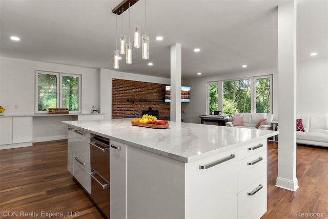 6727 Napier Rd, Plymouth, MI 48170 - kitchen with modern cabinets, open floor plan, dark wood-style floors, recessed lighting, and healthy amount of natural light