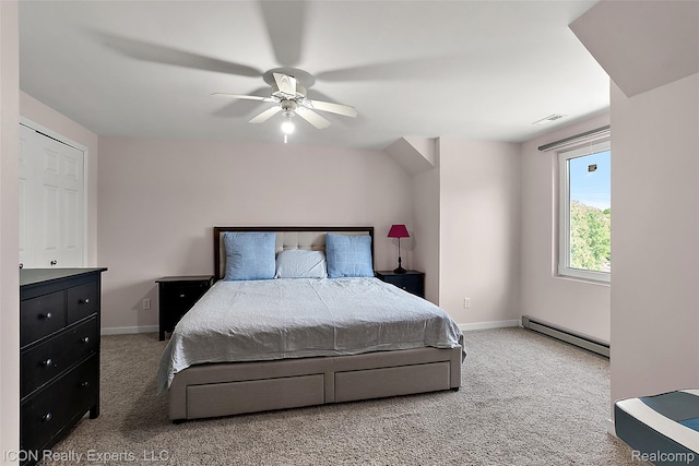 6727 Napier Rd, Plymouth, MI 48170 - bedroom with a baseboard heating unit, carpet, and a ceiling fan