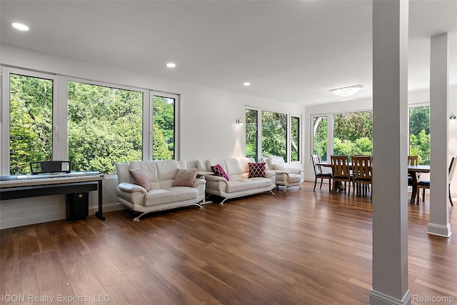 6727 Napier Rd, Plymouth, MI 48170 - living room featuring dark wood-type flooring and recessed lighting