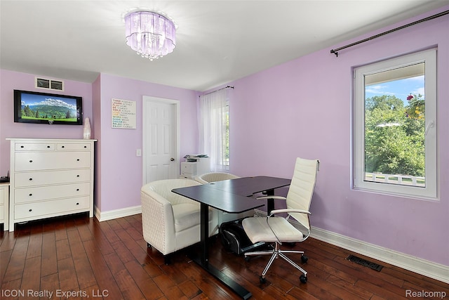 6727 Napier Rd, Plymouth, MI 48170 - office with plenty of natural light, dark wood-type flooring, and a chandelier