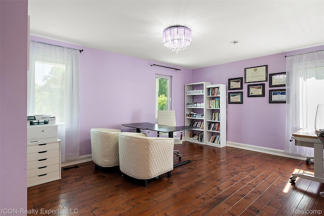 6727 Napier Rd, Plymouth, MI 48170 - office area with hardwood / wood-style flooring and a chandelier