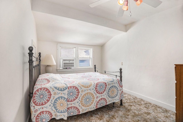 722 Conger St, South Haven, MI 49090 - carpeted bedroom featuring vaulted ceiling, a ceiling fan, and cooling unit