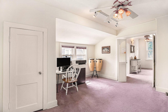 722 Conger St, South Haven, MI 49090 - carpeted office featuring a ceiling fan, vaulted ceiling, healthy amount of natural light, and track lighting