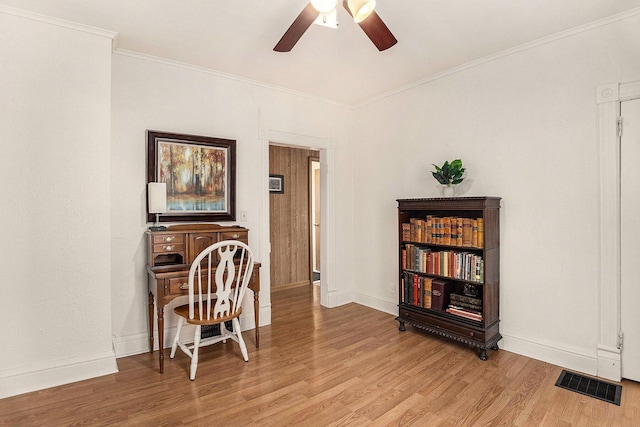 722 Conger St, South Haven, MI 49090 - office with a ceiling fan, light wood finished floors, and ornamental molding