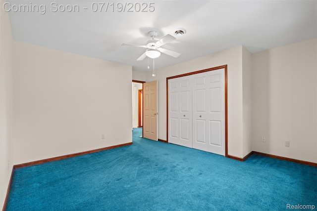 260 Forest Crest Dr, Commerce Twp, MI 48390 - unfurnished bedroom with carpet flooring, a closet, and a ceiling fan