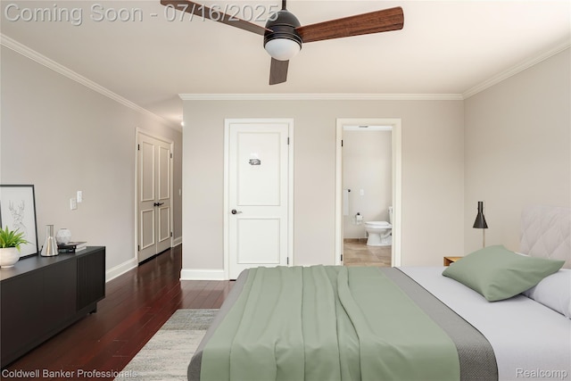 56 Oxford Rd, Grosse Pointe Shores, MI 48236 - bedroom with crown molding, hardwood / wood-style floors, ensuite bathroom, and a ceiling fan