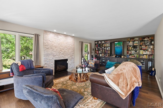 579 Budlong St, Adrian, MI 49221 - living area with a fireplace, wood finished floors, and recessed lighting