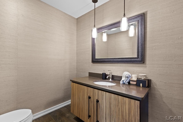 579 Budlong St, Adrian, MI 49221 - half bathroom featuring vanity and wood finished floors
