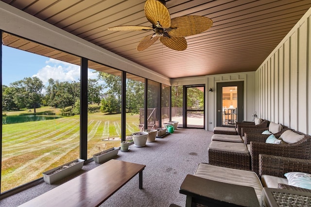 579 Budlong St, Adrian, MI 49221 - sunroom featuring ceiling fan, healthy amount of natural light, and outdoor lounge area
