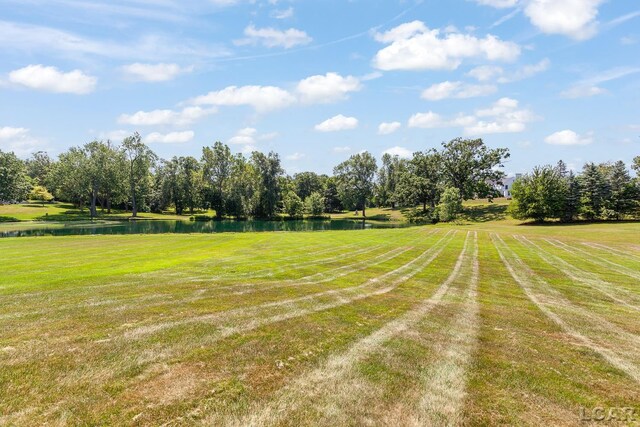 579 Budlong St, Adrian, MI 49221 - view of green lawn featuring a water view and view of wooded area