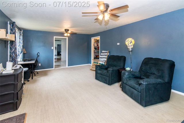 5758 N Parent St, Westland, MI 48185 - living area with a desk, ceiling fan, and carpet flooring