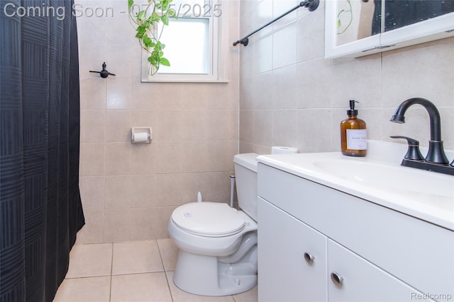 5758 N Parent St, Westland, MI 48185 - bathroom featuring tile walls, vanity, tile patterned flooring, and curtained shower