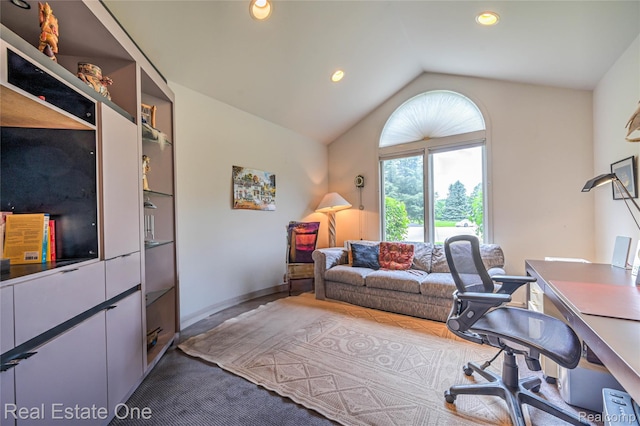 7071 Deerwood Trl Unit 28, West Bloomfield, MI 48323 - home office with vaulted ceiling and recessed lighting