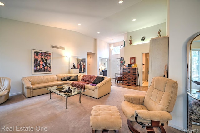 7071 Deerwood Trl Unit 28, West Bloomfield, MI 48323 - living area with recessed lighting, arched walkways, and high vaulted ceiling