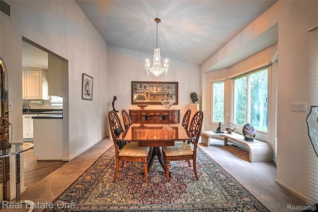 7071 Deerwood Trl Unit 28, West Bloomfield, MI 48323 - dining area with a chandelier and lofted ceiling